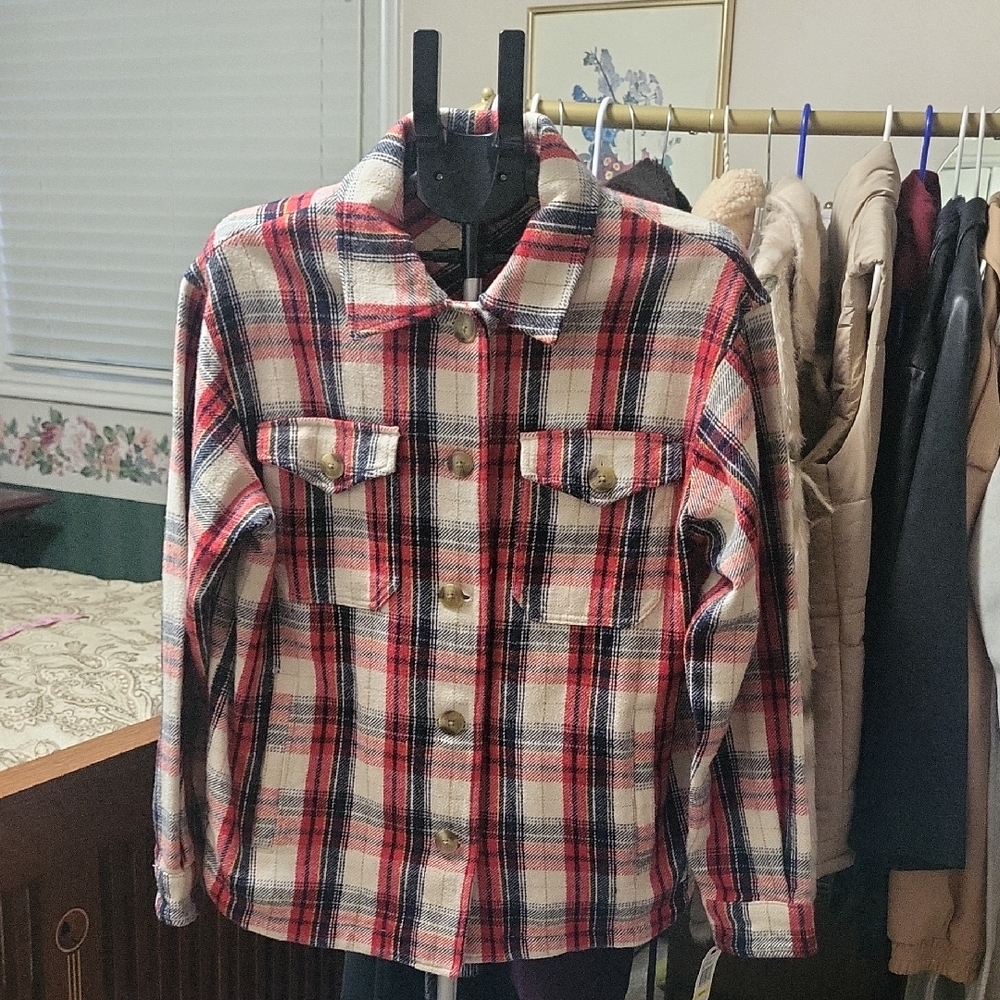 Nautica Red/Navy/Cream Plaid Shacket